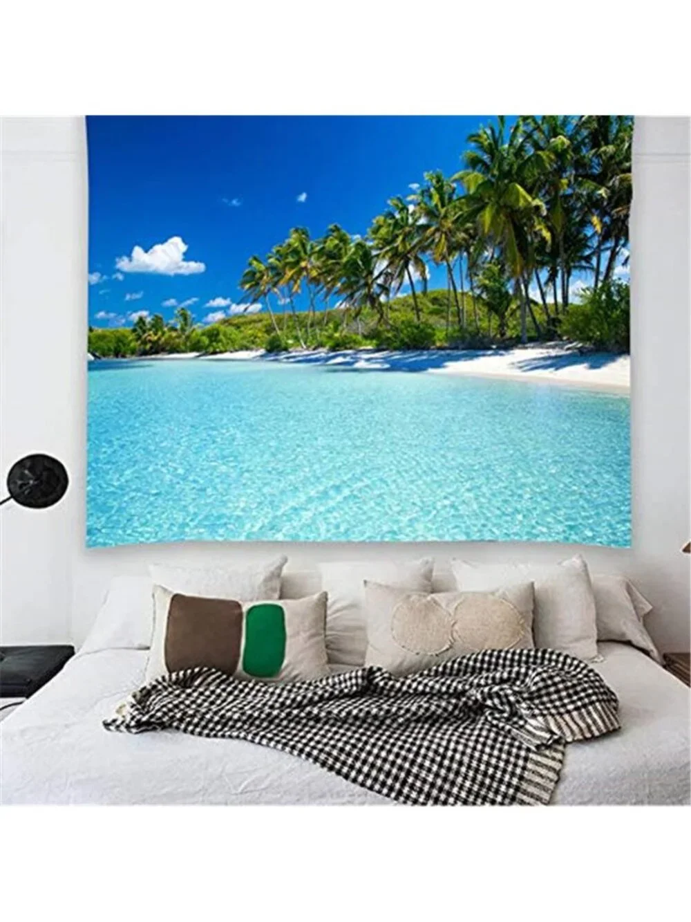 Ocean Beach Tapestry Wall Hanging Tropical Paradise Palm, 80x60 Inches